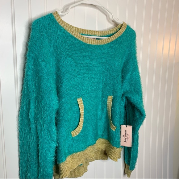NWT Juicy Couture Teal Fuzzy Eyelash Sweater Size L - Picture 4 of 6